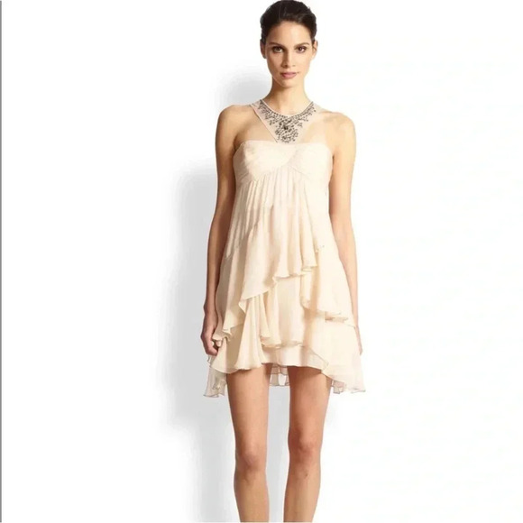 BCBGMAXAZRIA Tiered Ruffled Halter Sundress size 4 - Picture 1 of 9
